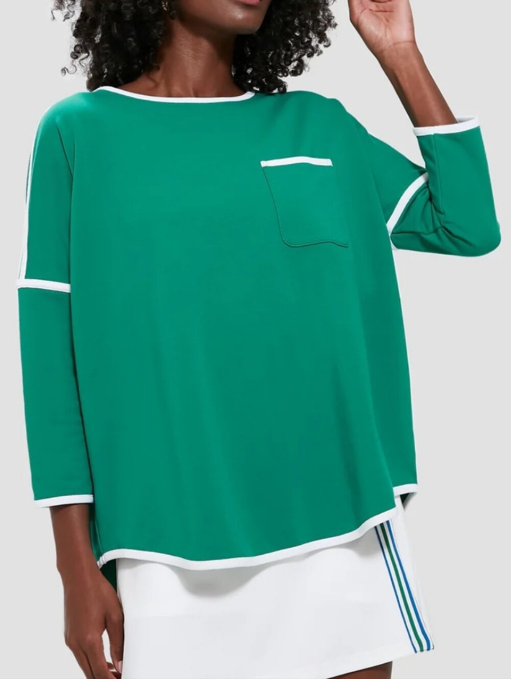{XS/S} Tuckernuck Tnuck Sport Green And White Terry Farah Pullover Top